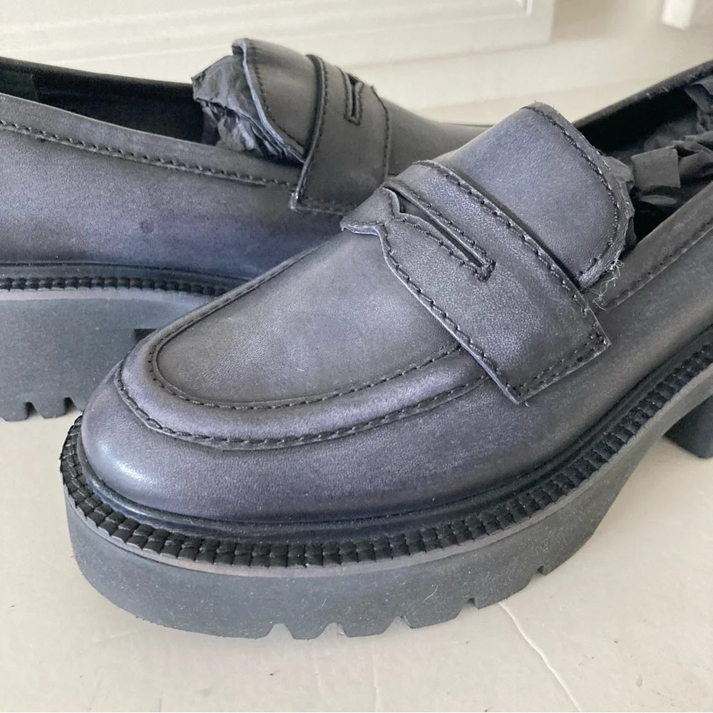 NWOT Free People Decker Black Leather Penny Loafers